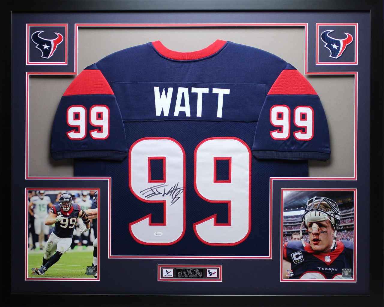 JJ Watt Autographed and Framed Blue Texans Jersey