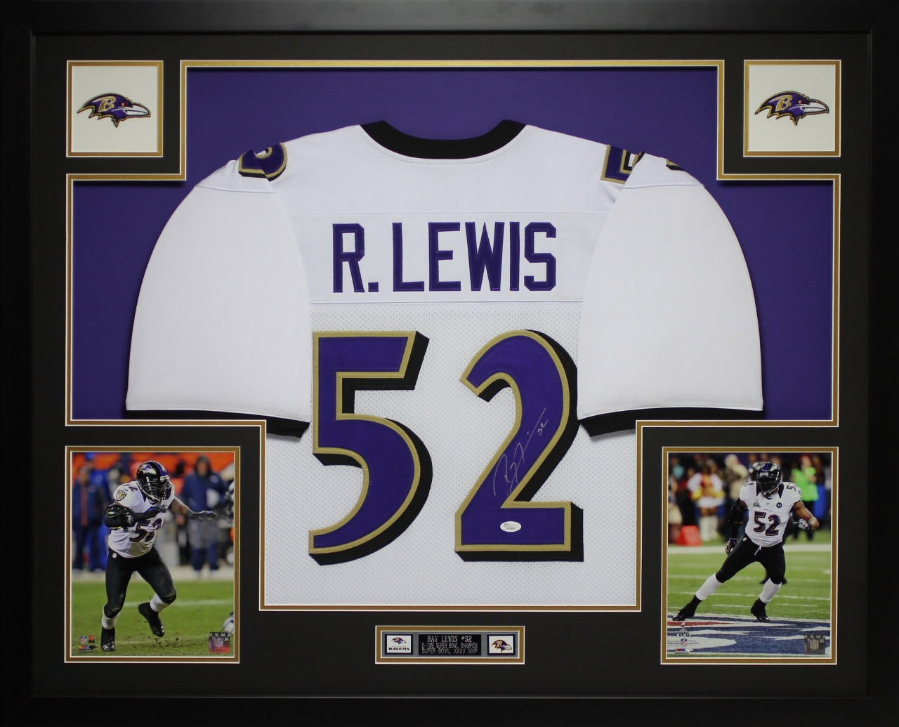 Ray Lewis Autographed and Framed White Ravens Jersey