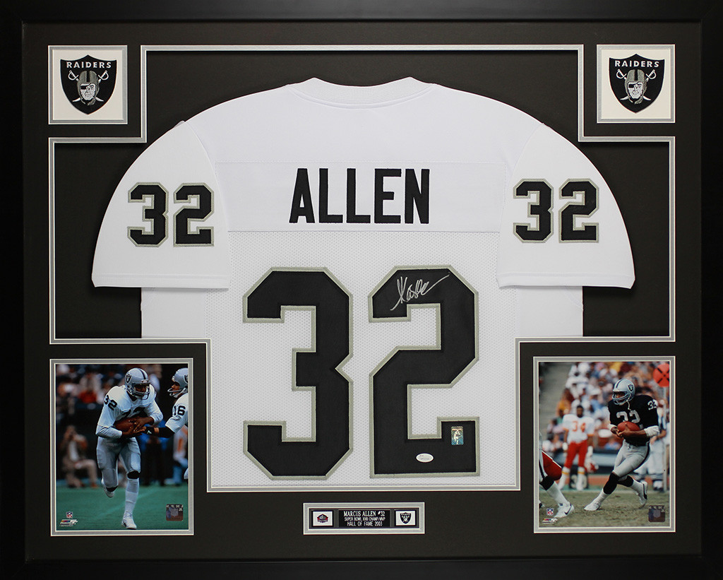 Marcus Allen Autographed and Framed White Raiders Jersey