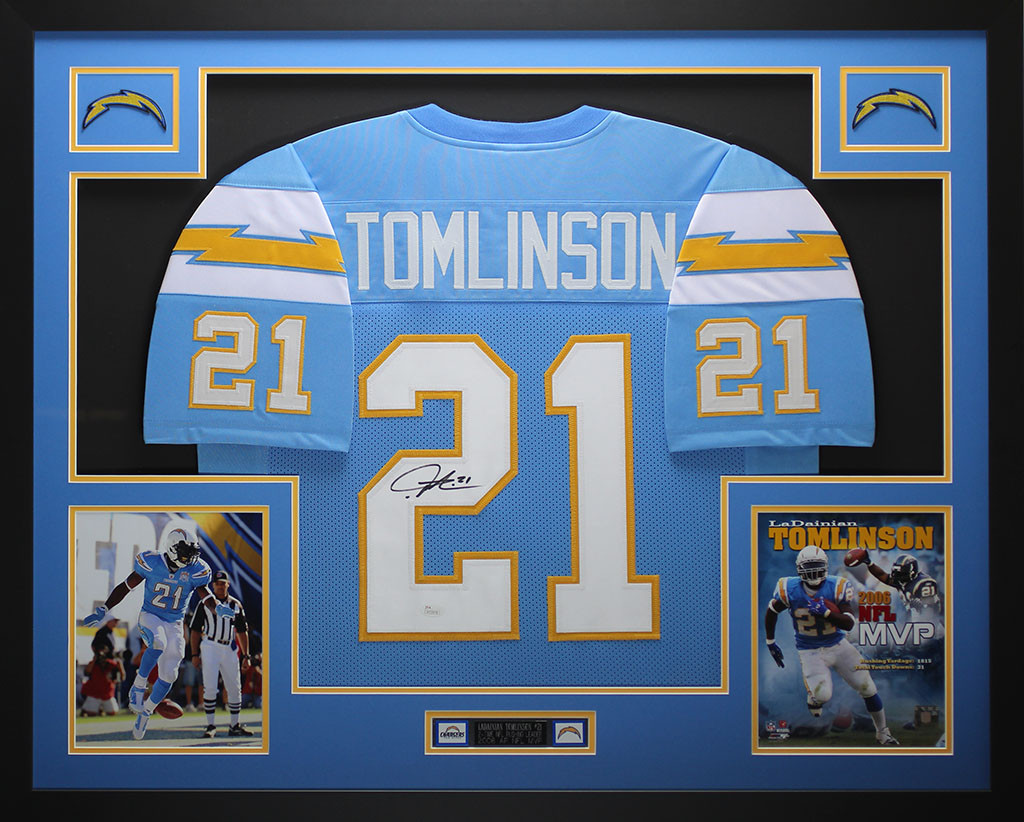LaDainian Tomlinson Autographed and Framed Light Blue Chargers Jersey