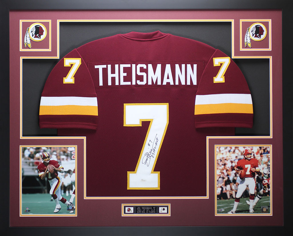 Autographed/Signed Joe Theismann 83 MVP Washington Burgundy Football Jersey JSA COA 