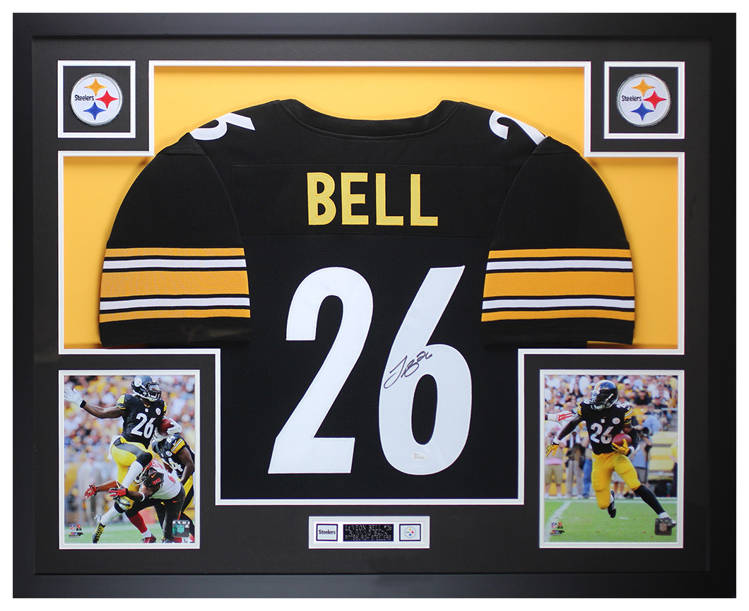 Leveon Bell Autographed and Framed Black Steelers Jersey