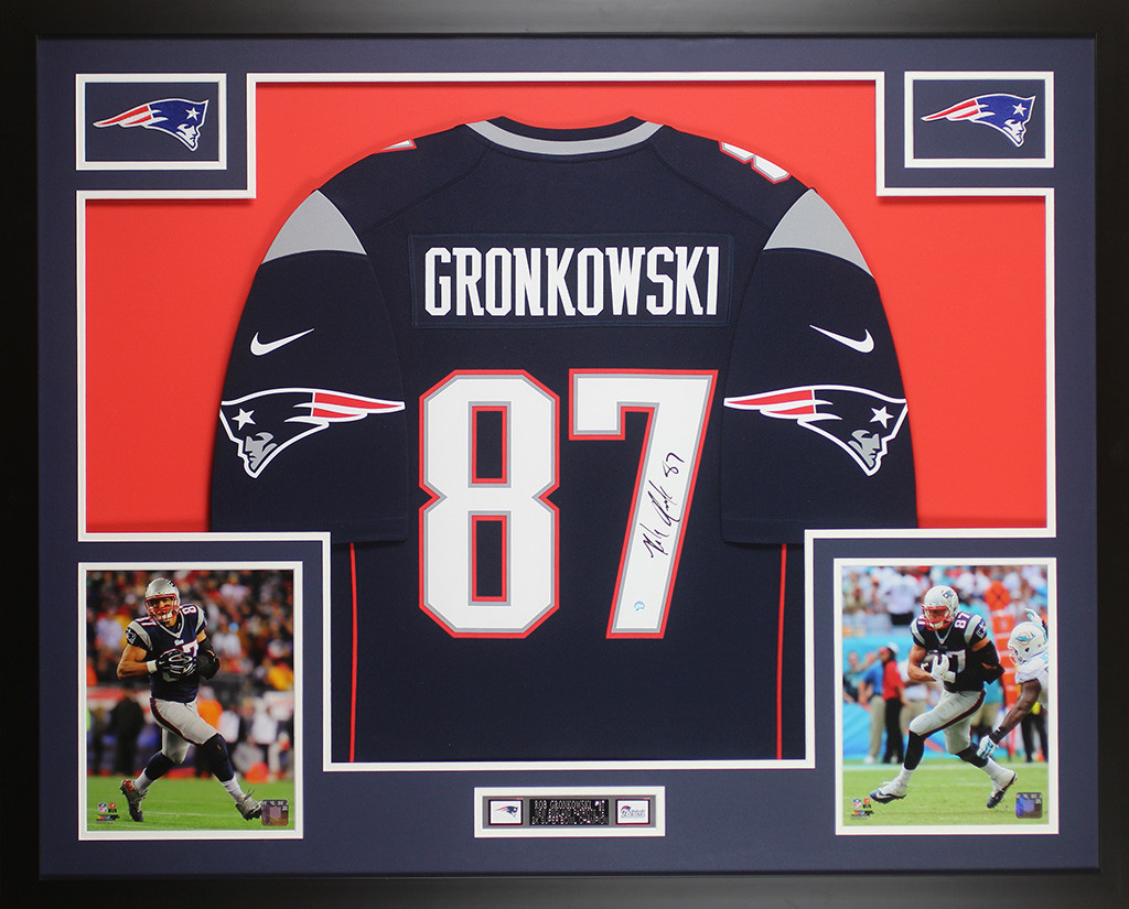 Rob Gronkowski Autographed & Framed Navy Patriots Jersey
