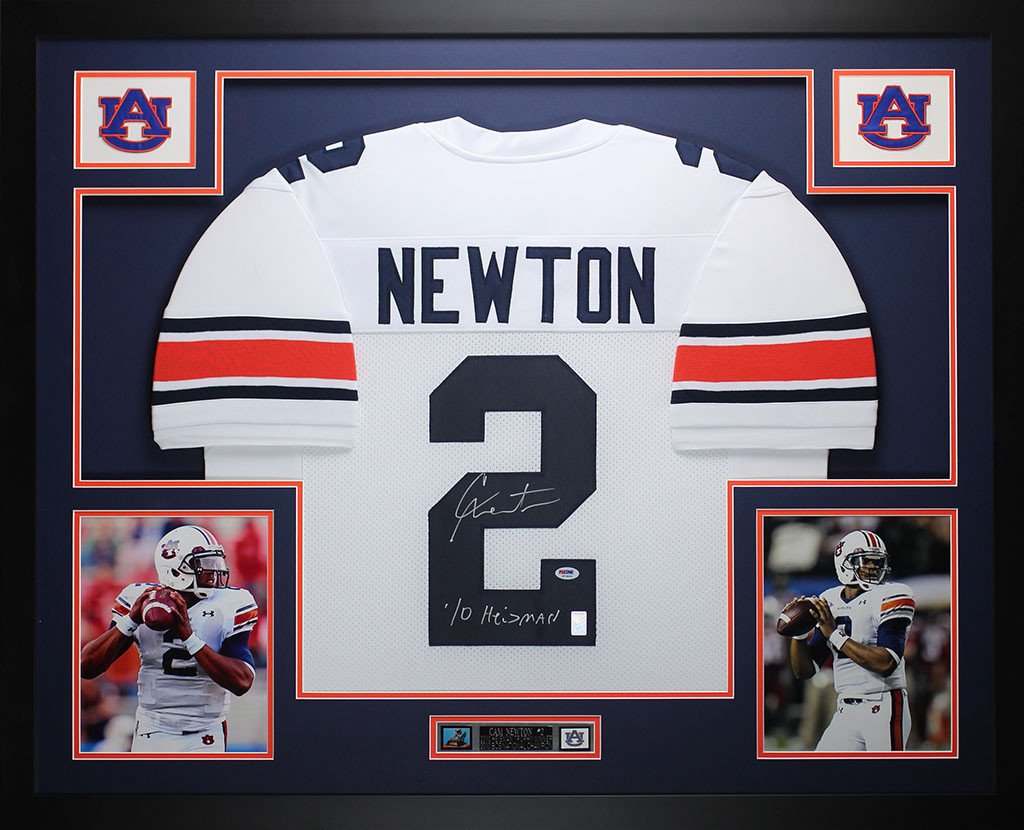 Cam Newton Autographed and Framed White Auburn Jersey