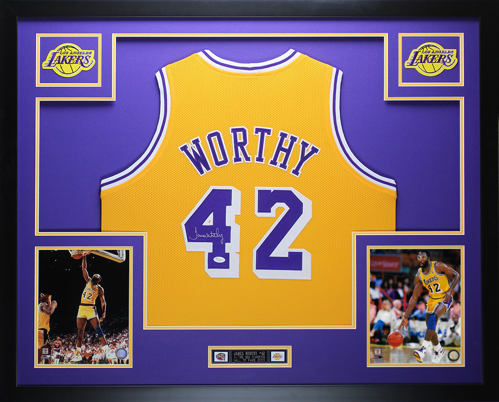 James Worthy Autographed and Framed Gold Lakers Jersey James Worthy Autographed and Framed Gold Lakers Jersey