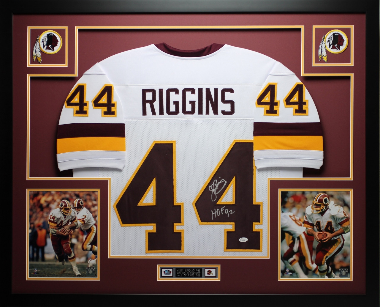 John Riggins Autographed HOF 92 and Framed White Redskins Jersey