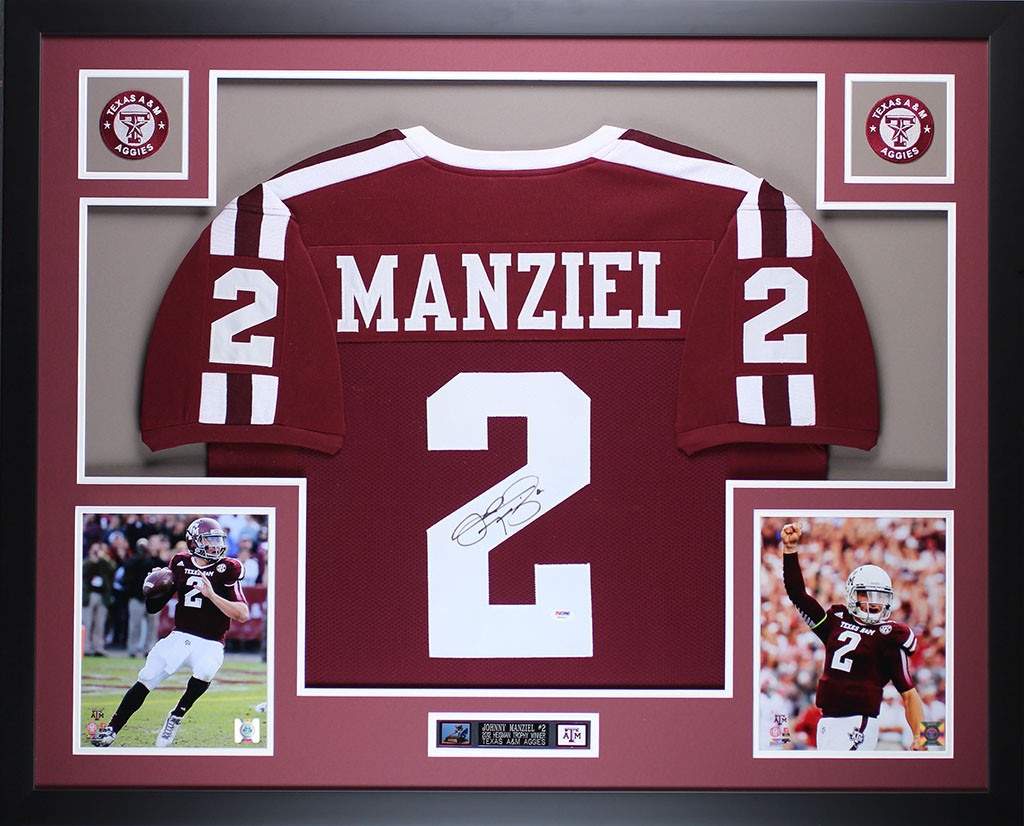Johnny Manziel Autographed and Framed Maroon Aggies Jersey