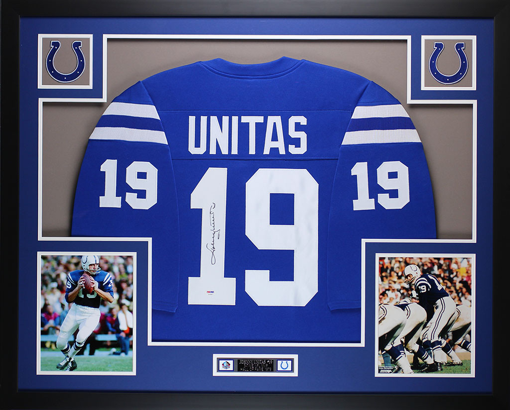Johnny Unitas Autographed and Framed Blue Colts Jersey