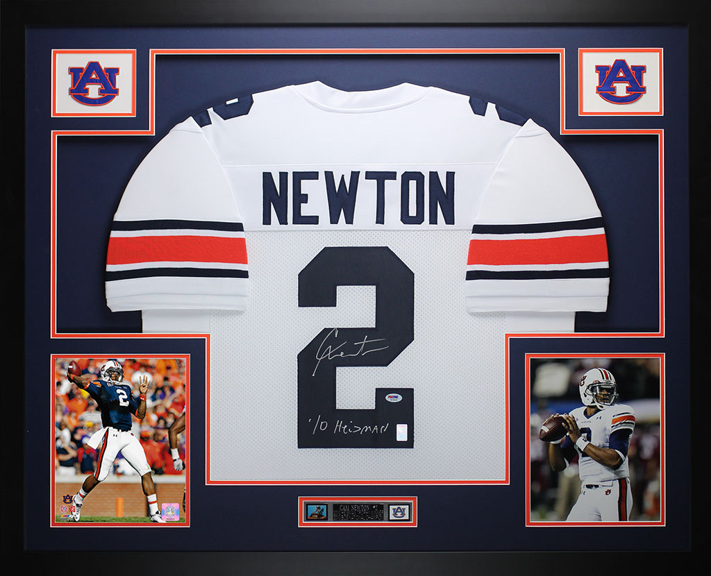 Cam Newton Autographed and Framed White Auburn Jersey