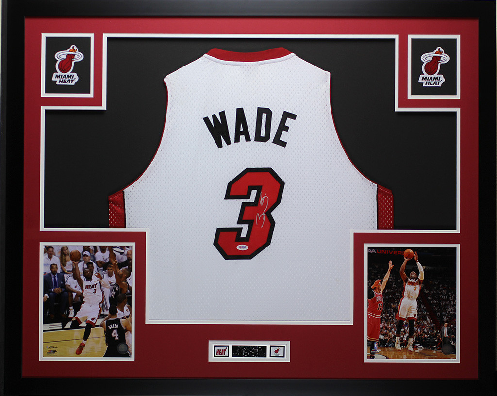 Dwyane Wade Autographed and Framed White Heat Jersey