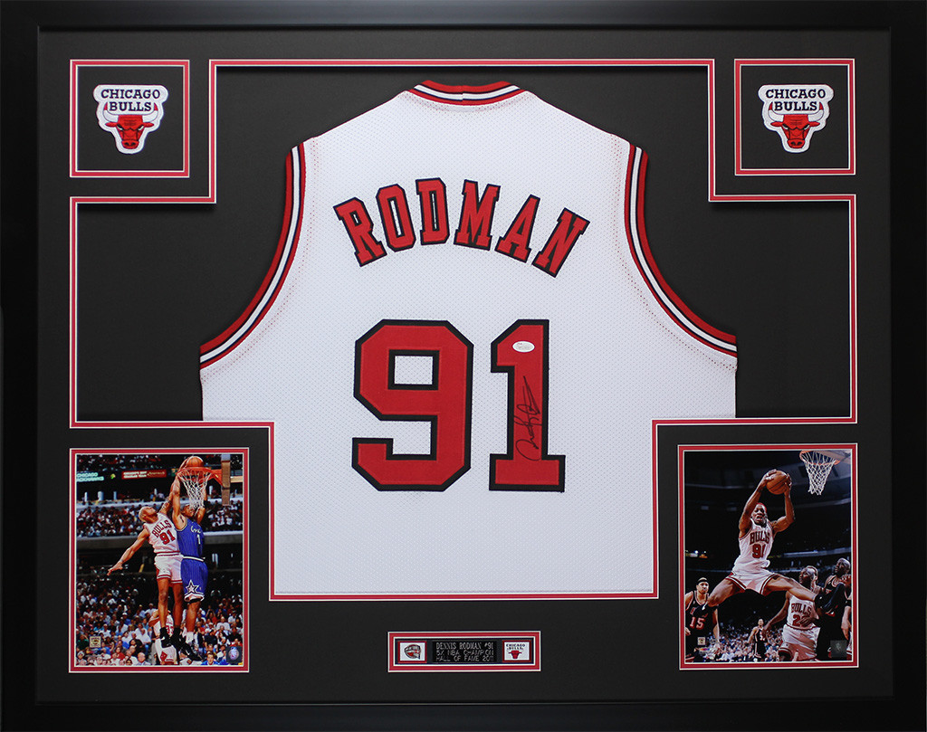 Dennis Rodman Autographed and Framed White Chicago Bulls Jersey
