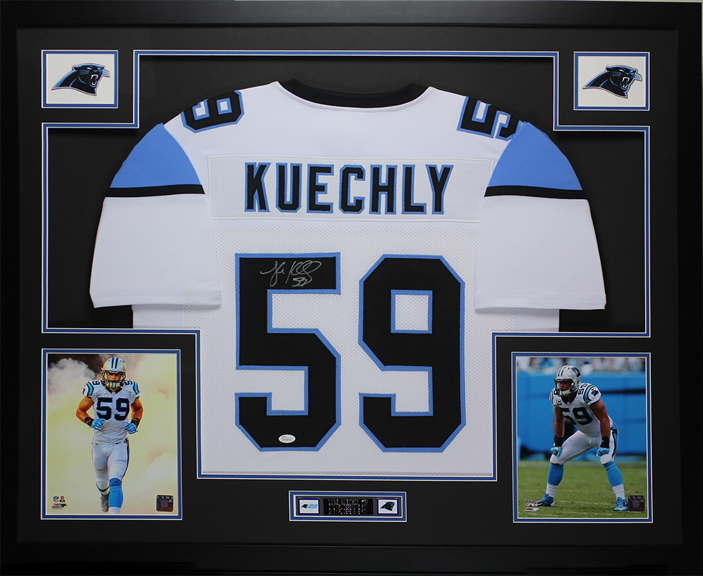 Luke Kuechly Autographed and Framed White Panthers Jersey