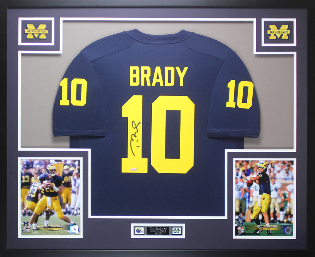Tom Brady Autographed and Framed Navy Michigan Jersey