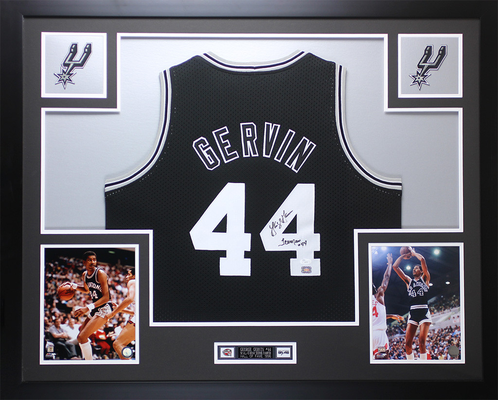 George Gervin Autographed and Framed Black San Antonio Spurs Jersey