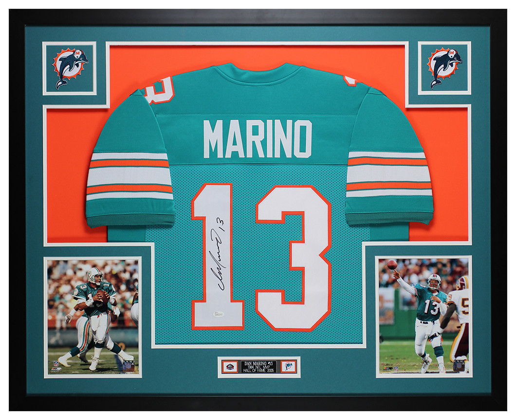 Dan Marino Miami Dolphins Autograph Signed Custom Framed Jersey Teal Matted 4 Picture JSA Certified 