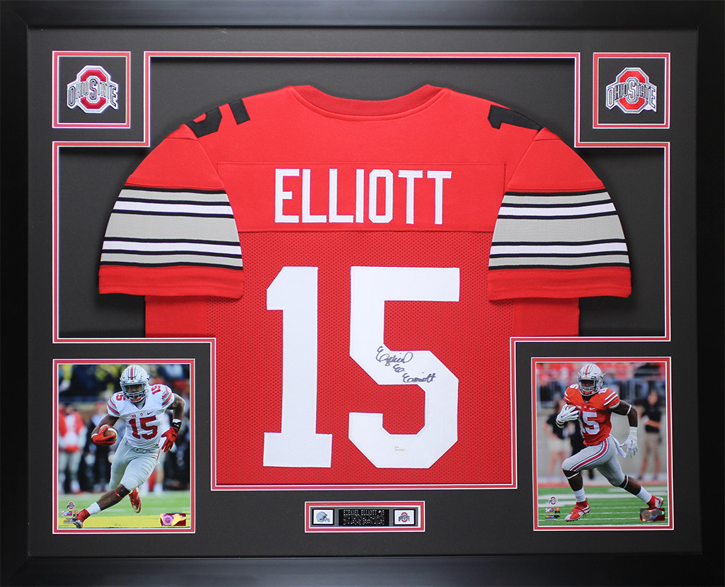 Ezekiel Elliott Autographed and Framed Red Ohio State Jersey