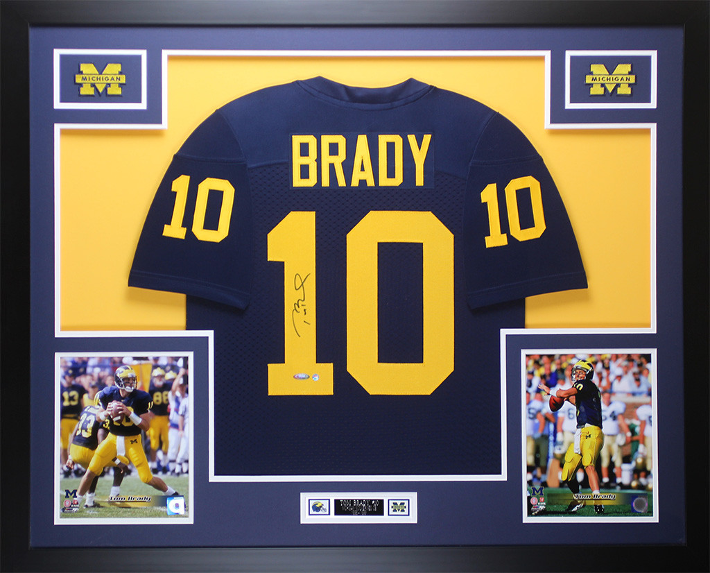 Tom Brady Autographed and Framed Blue Michigan Jersey