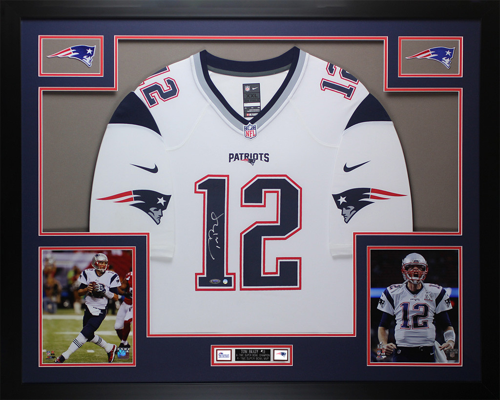 Tom Brady Autographed and Framed White Patriots Jersey