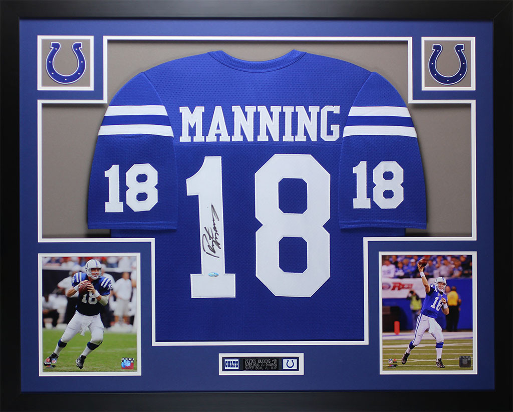 Peyton Manning Autographed and Framed Blue Colts Jersey