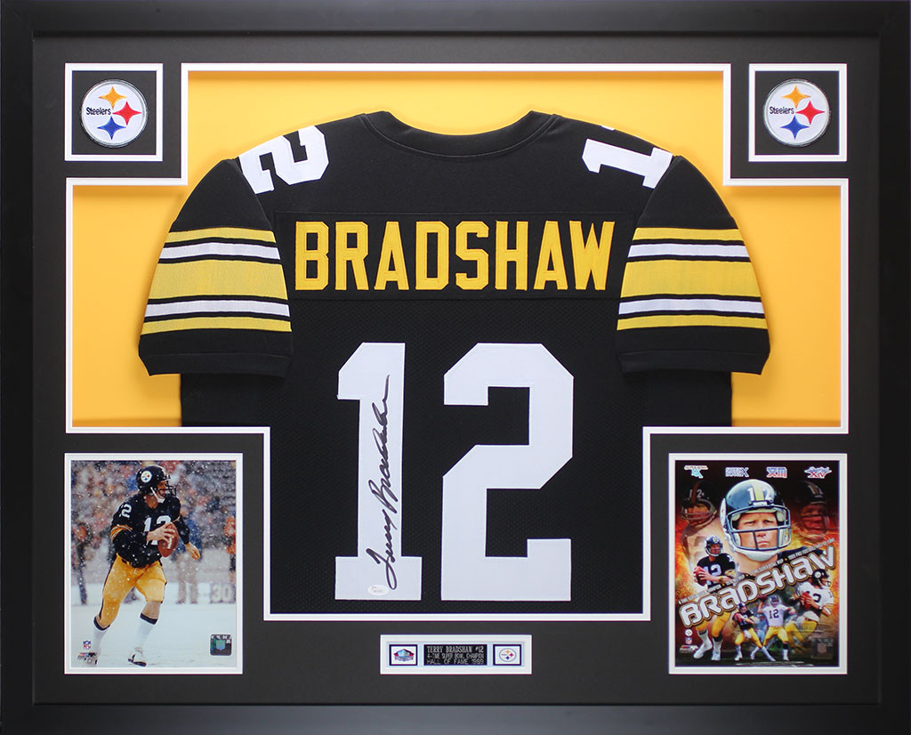 Terry Bradshaw Autographed and Framed Black Steelers Jersey