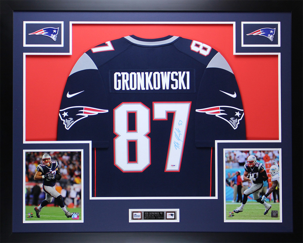 Rob Gronkowski Autographed and Framed Navy Patriots Jersey