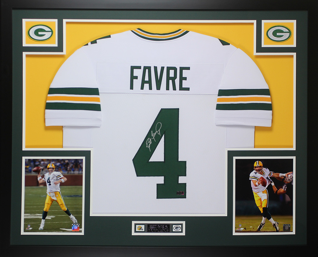 Brett Favre Autographed and Framed White Packers Jersey