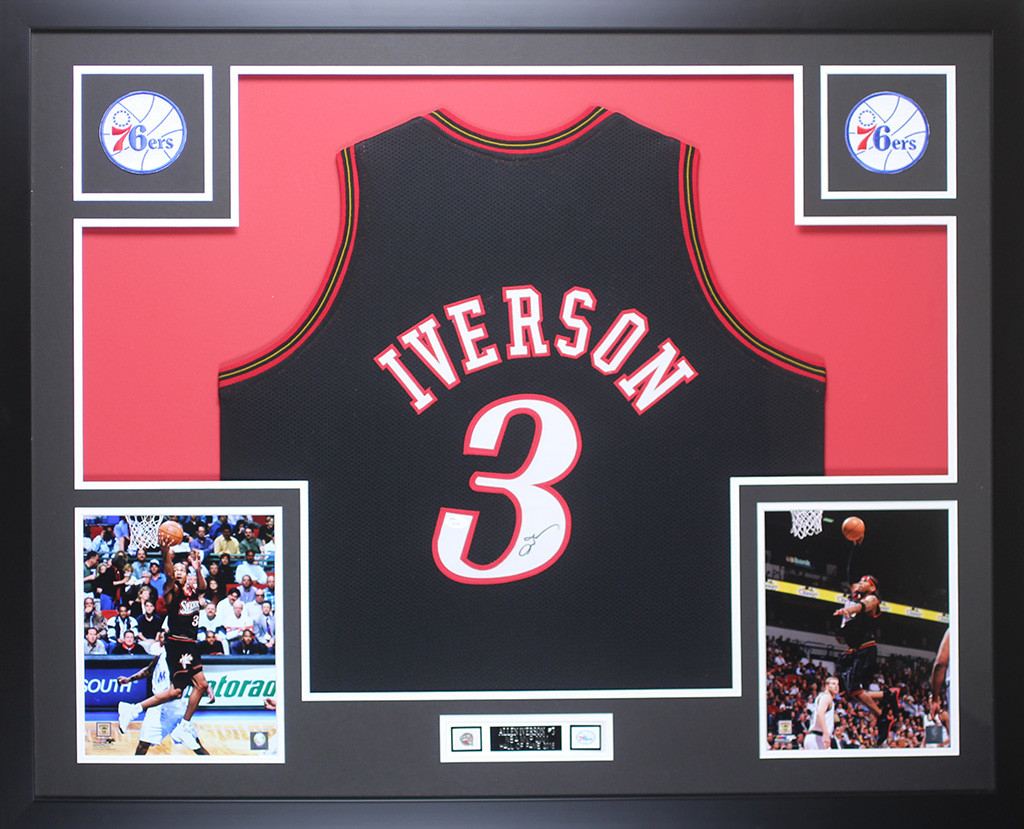 Omleiden gijzelaar onderwijzen Allen Iverson Autographed and Framed Black Philadelphia 76ers Jersey