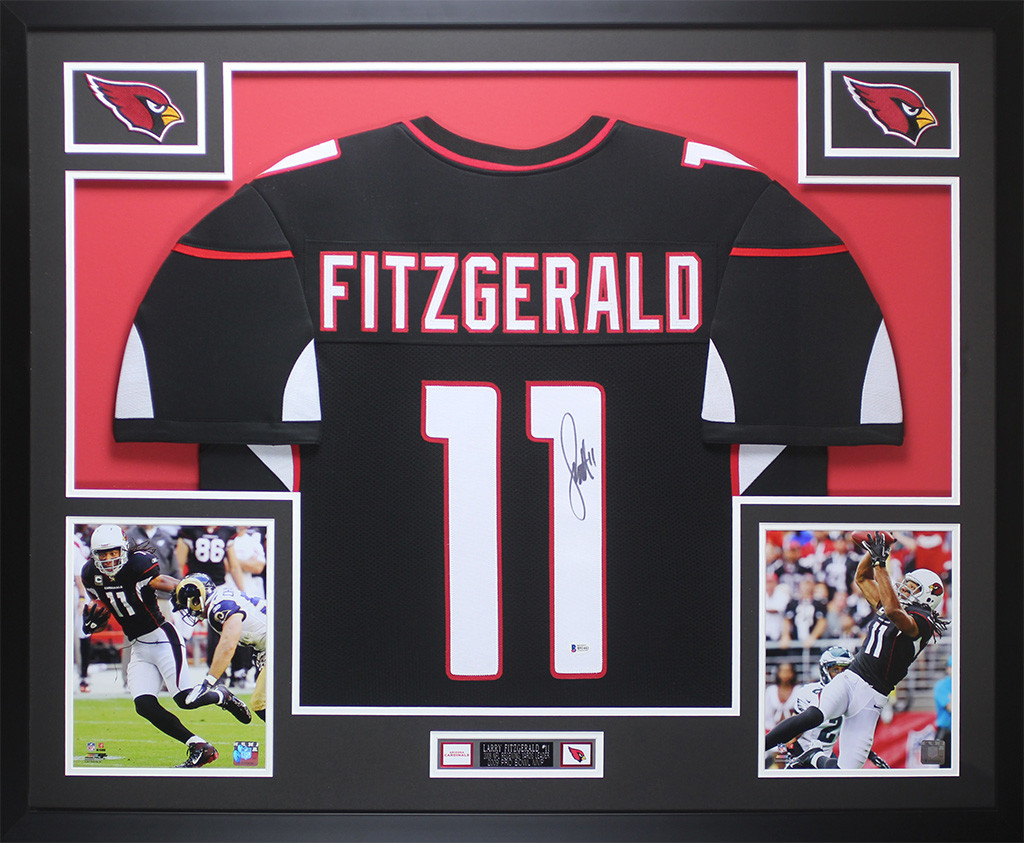 Larry Fitzgerald Autographed and Framed Black Arizona Cardinals Jersey