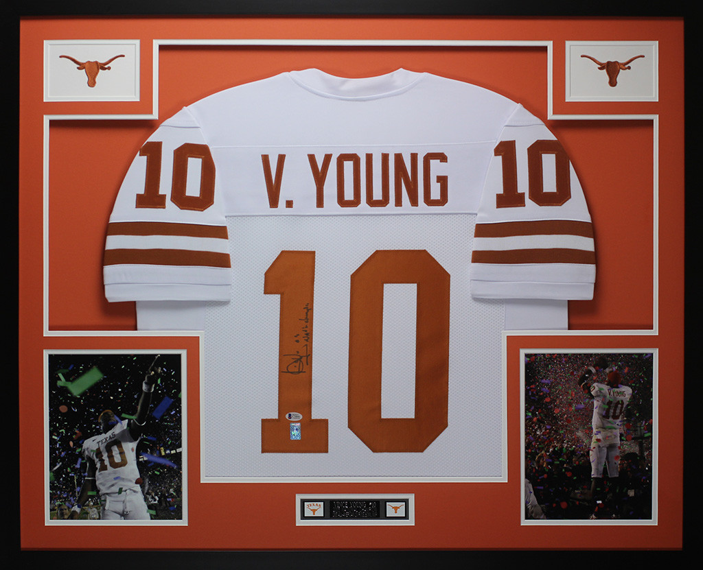 Vince Young Autographed and Framed White Texas Longhorns Jersey