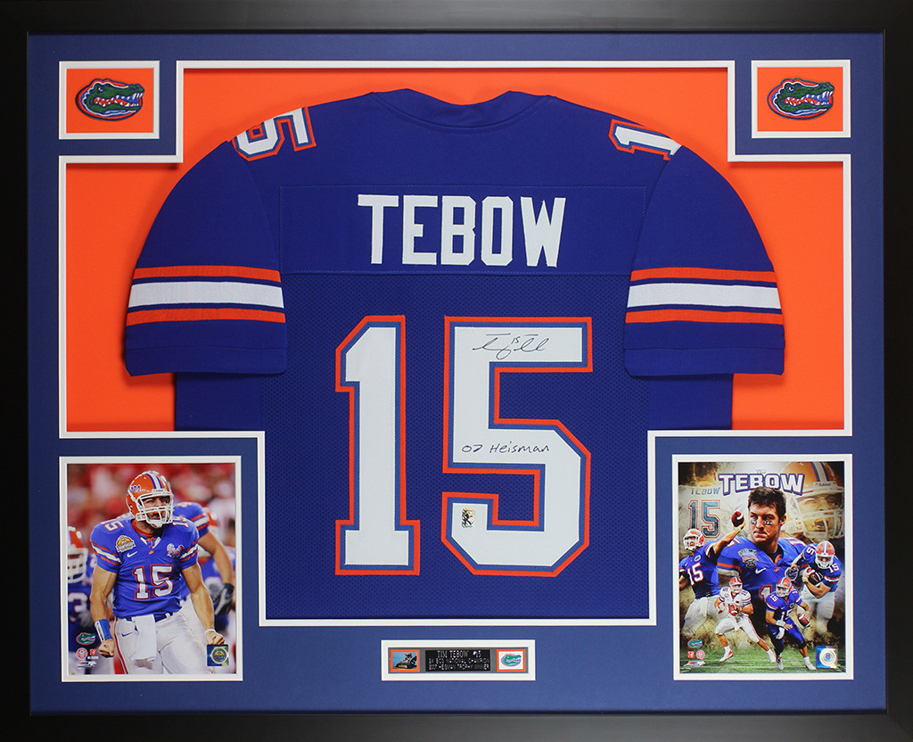 Tim Tebow Autographed and Framed Blue Florida Gators Jersey