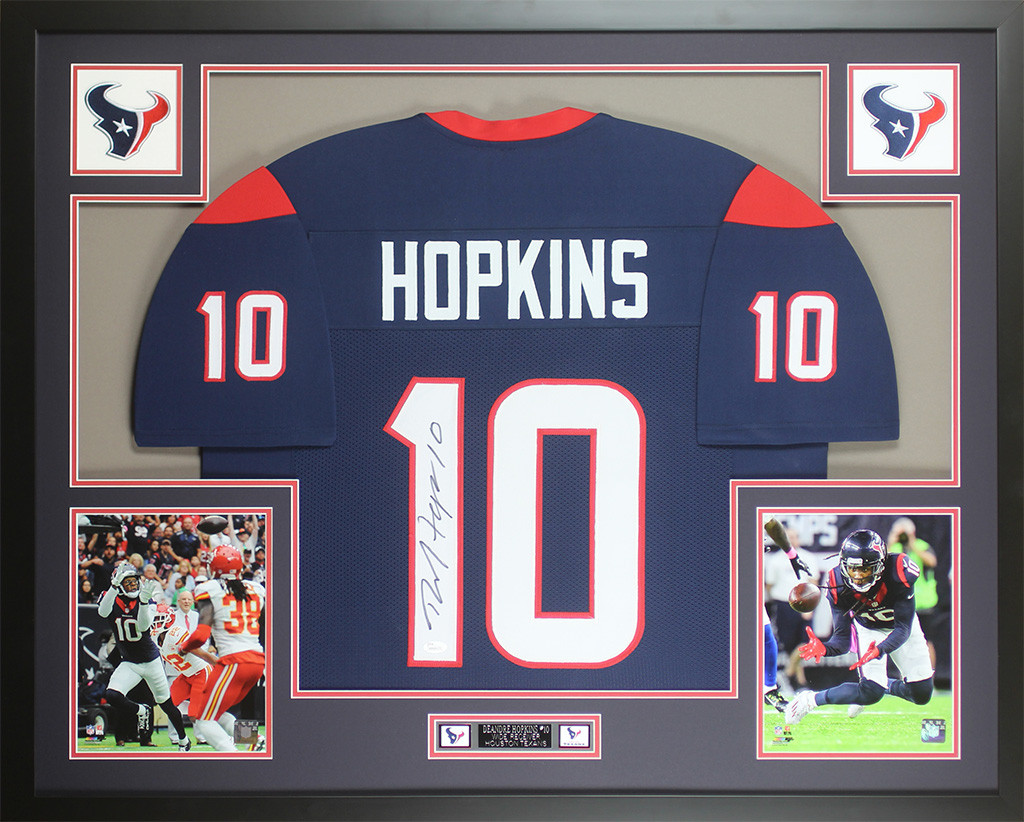Beautifully Matted and Framed Hand Signed By DeAndre Hopkins and Certified Authentic by JSA DeAndre Hopkins Autographed Blue Houston Texans Jersey Includes Certificate of Authenticity 