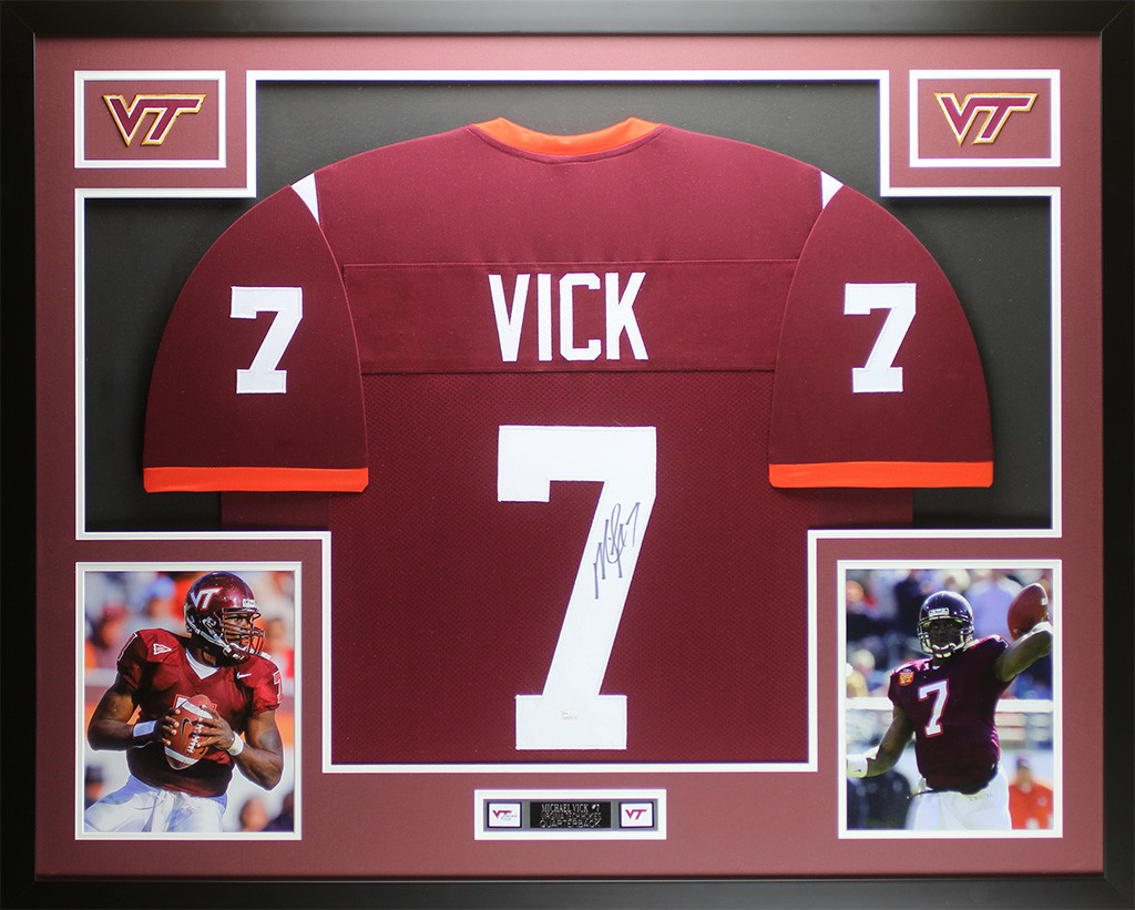 Michael Vick Autographed and Framed Maroon Virginia Tech Jersey