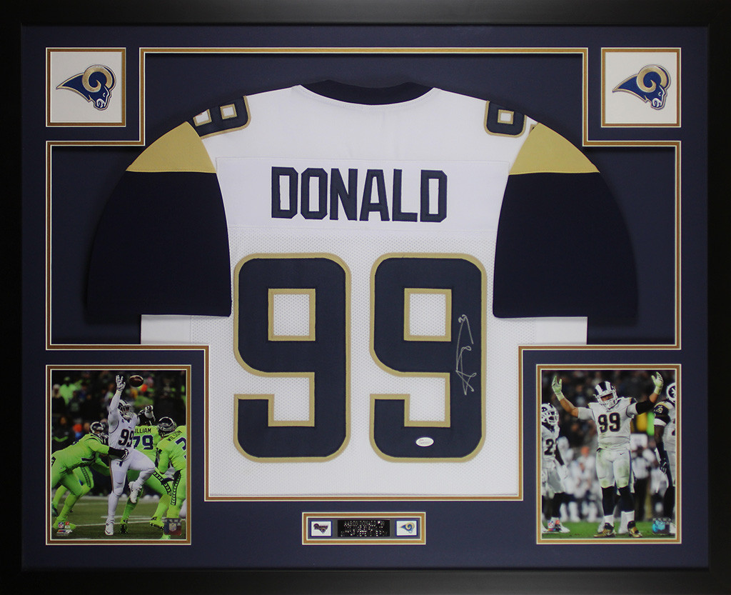 Aaron Donald Autographed and Framed White Rams Jersey