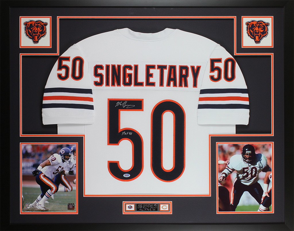 Mike Singletary Autographed and Framed White Bears Jersey