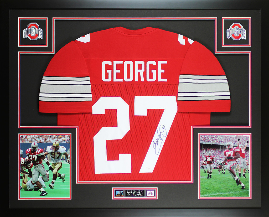 Eddie George Autographed and Framed Red Ohio State Buckeyes Jersey