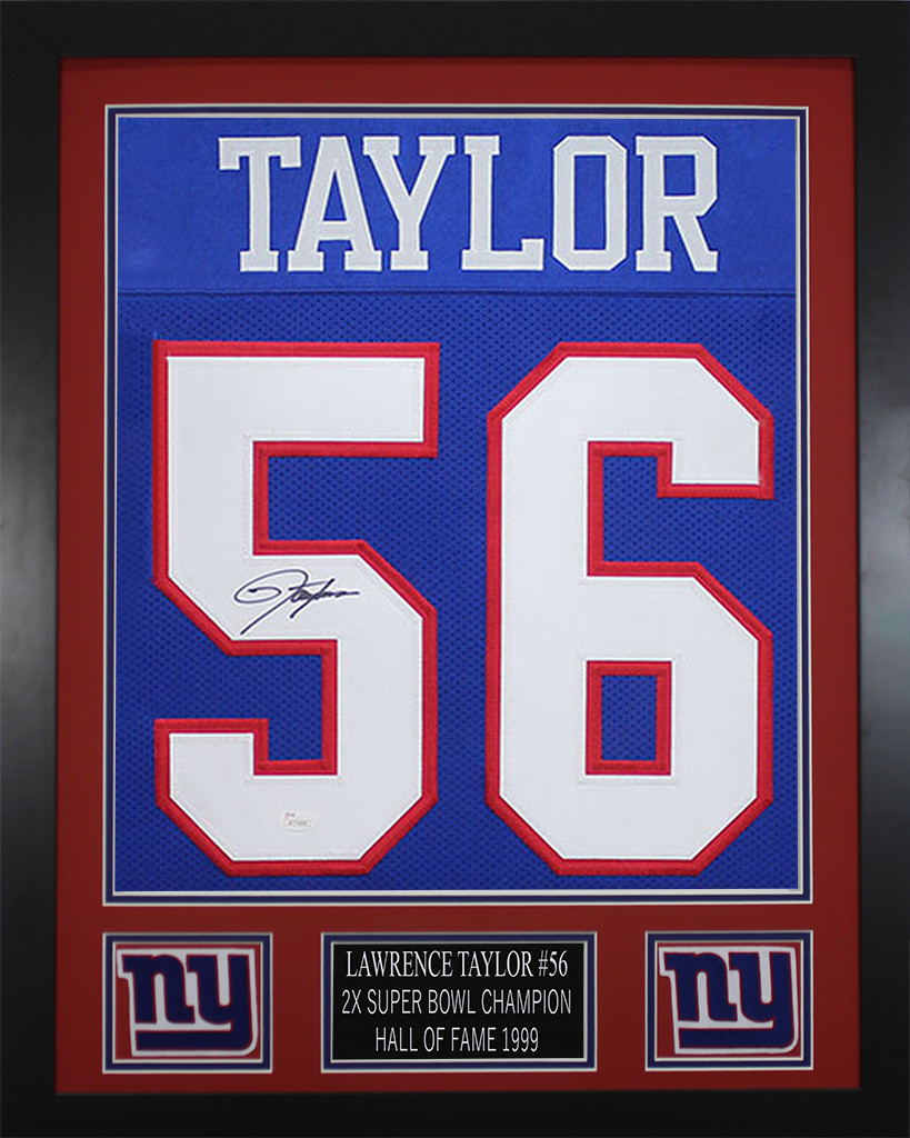 Lawrence Taylor Autographed and Framed Blue New York Giants Jersey