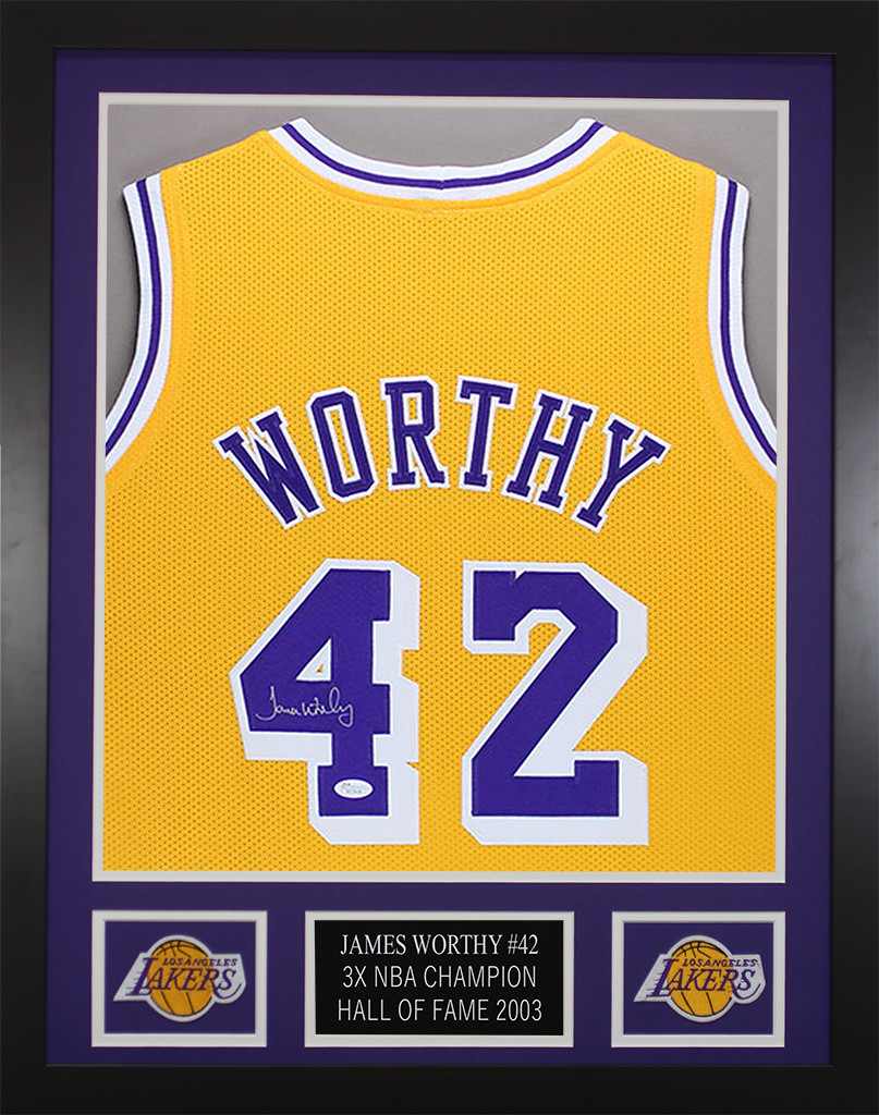 James Worthy Autographed and Framed Gold Los Angeles Lakers Jersey
