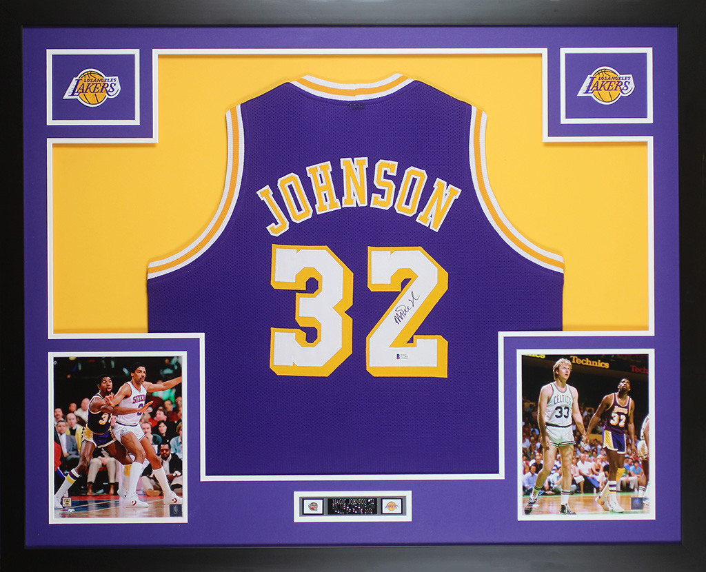 Magic Johnson Autographed and Framed Purple Lakers Jersey