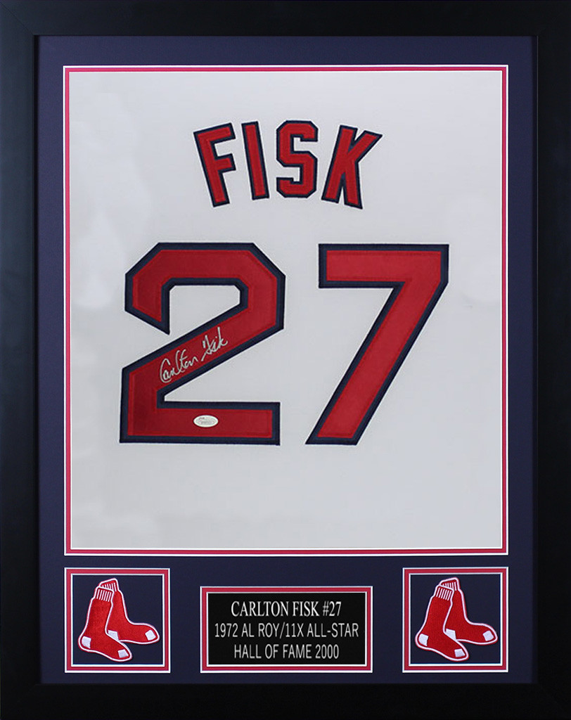 Carlton Fisk Autographed and Framed Boston Red Sox Jersey