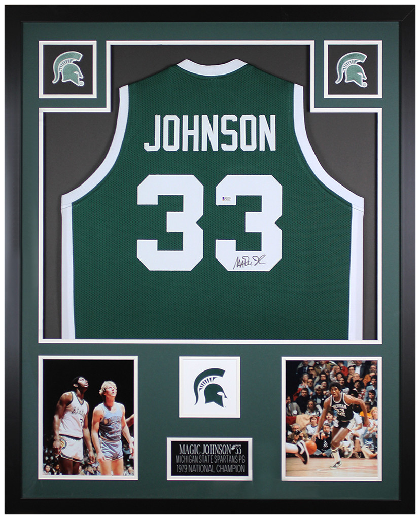 Beckett Authentication Autographed College Floorboards Michigan State Magic Johnson Signed 6x6 Floorboard w/Green Signature BAS 