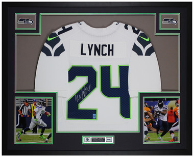 Marshawn Lynch Autographed and Framed White Seahawks Jersey