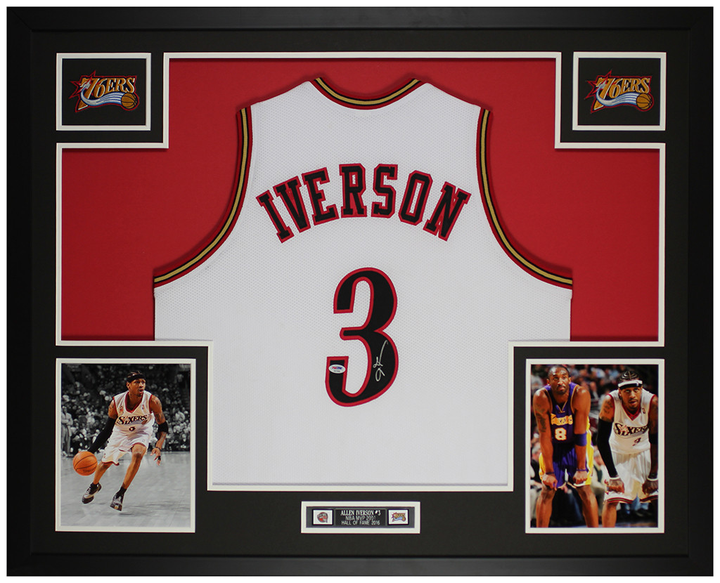 Allen Iverson Autographed And Framed White Philadelphia 76ers Jersey