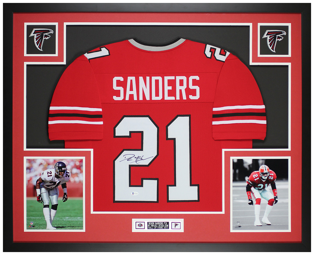 Deion Sanders Autographed and Framed Atlanta Falcons Jersey