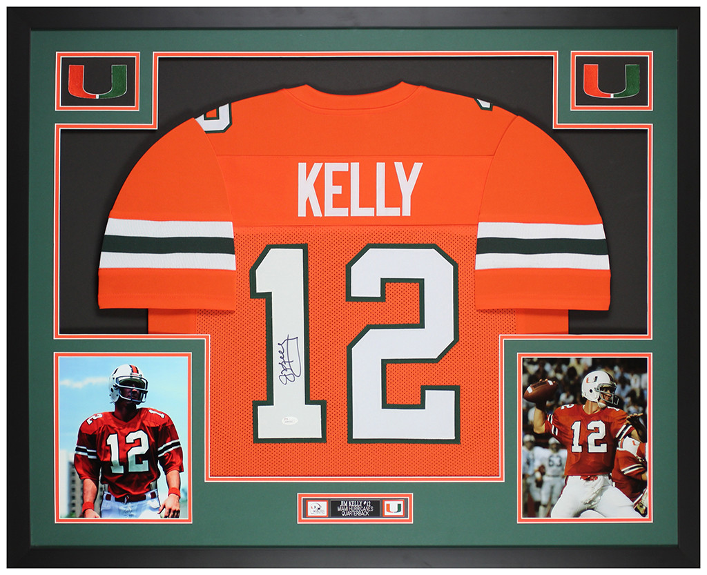 Jim Kelly Autographed and Framed Miami Hurricanes Jersey