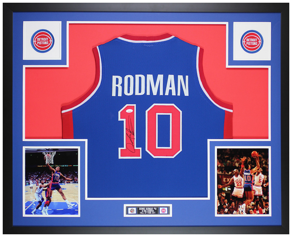 Dennis Rodman Detroit Pistons Signed Blue Jersey Autographed JSA COA