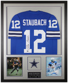 Roger Staubach Autographed and Framed Blue Dallas Jersey Auto Beckett COA