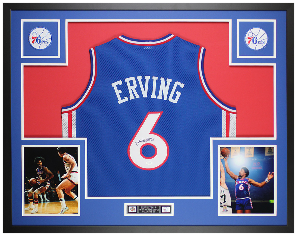 Julius Erving Autographed and Framed Philadelphia 76ers Jersey