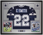 Emmitt Smith Autographed & Framed Blue Cowboys Reebok Jersey Auto Beckett Cert