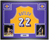 Elgin Baylor Framed and Autographed Yellow Los Angeles Jersey Auto JSA COA