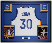 Steph Curry Autographed and Framed White Golden State Jersey Auto Beckett COA